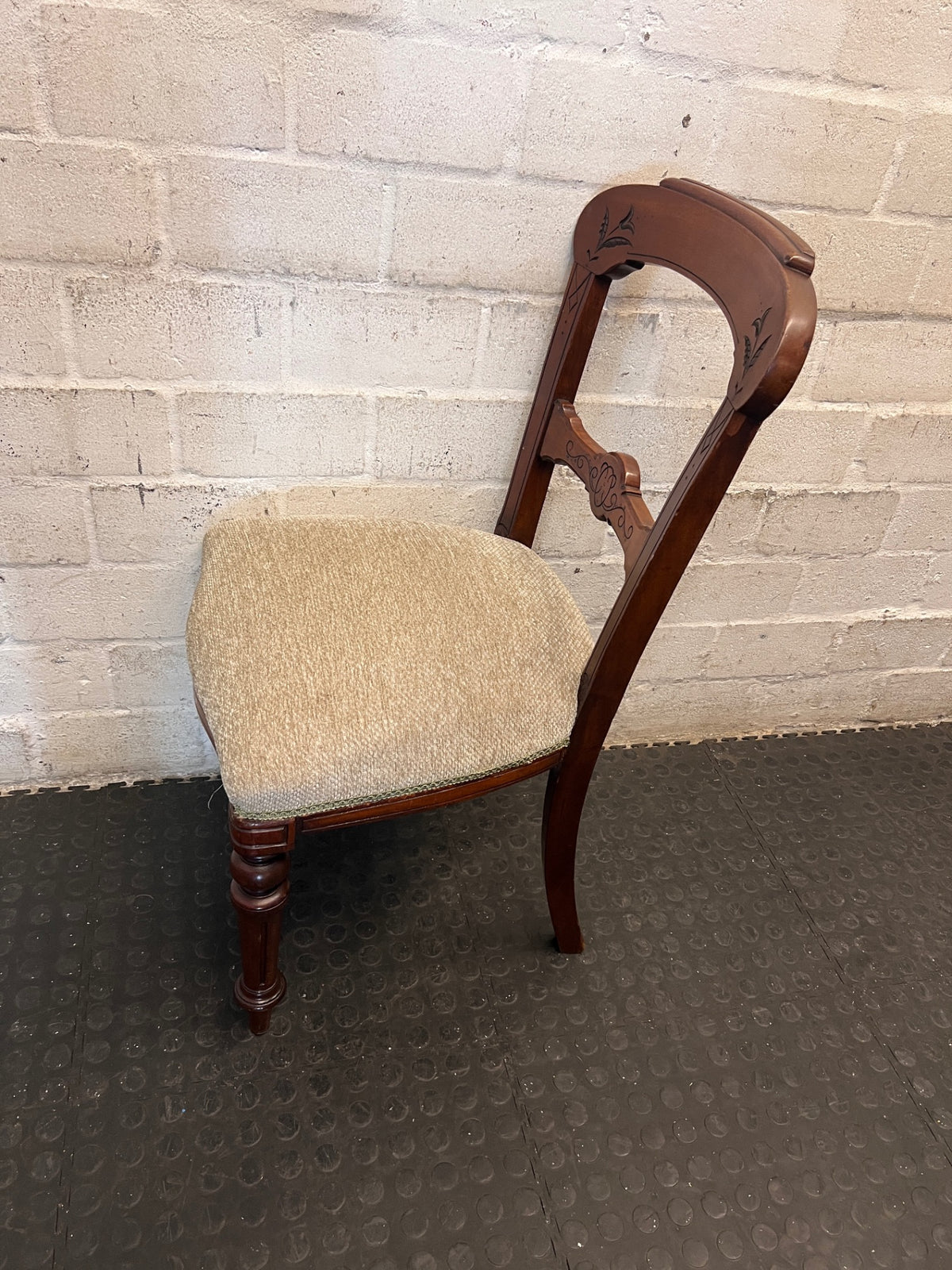 Carved Wooden Dining Chair with Upholstered Seat — Used; Fair Condition – top view