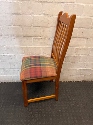 Oregon Pine Dining Chair with Plaid Upholstered Seat — Fair Used Condition – condition detail