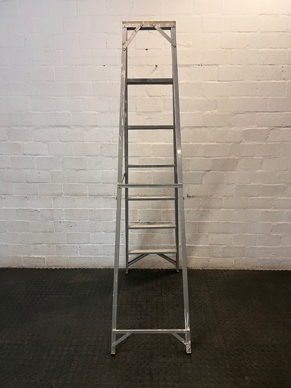 6-Step Metal A-Frame Folding Ladder — Used 6-Step Metal Ladder in Fair Condition – back view