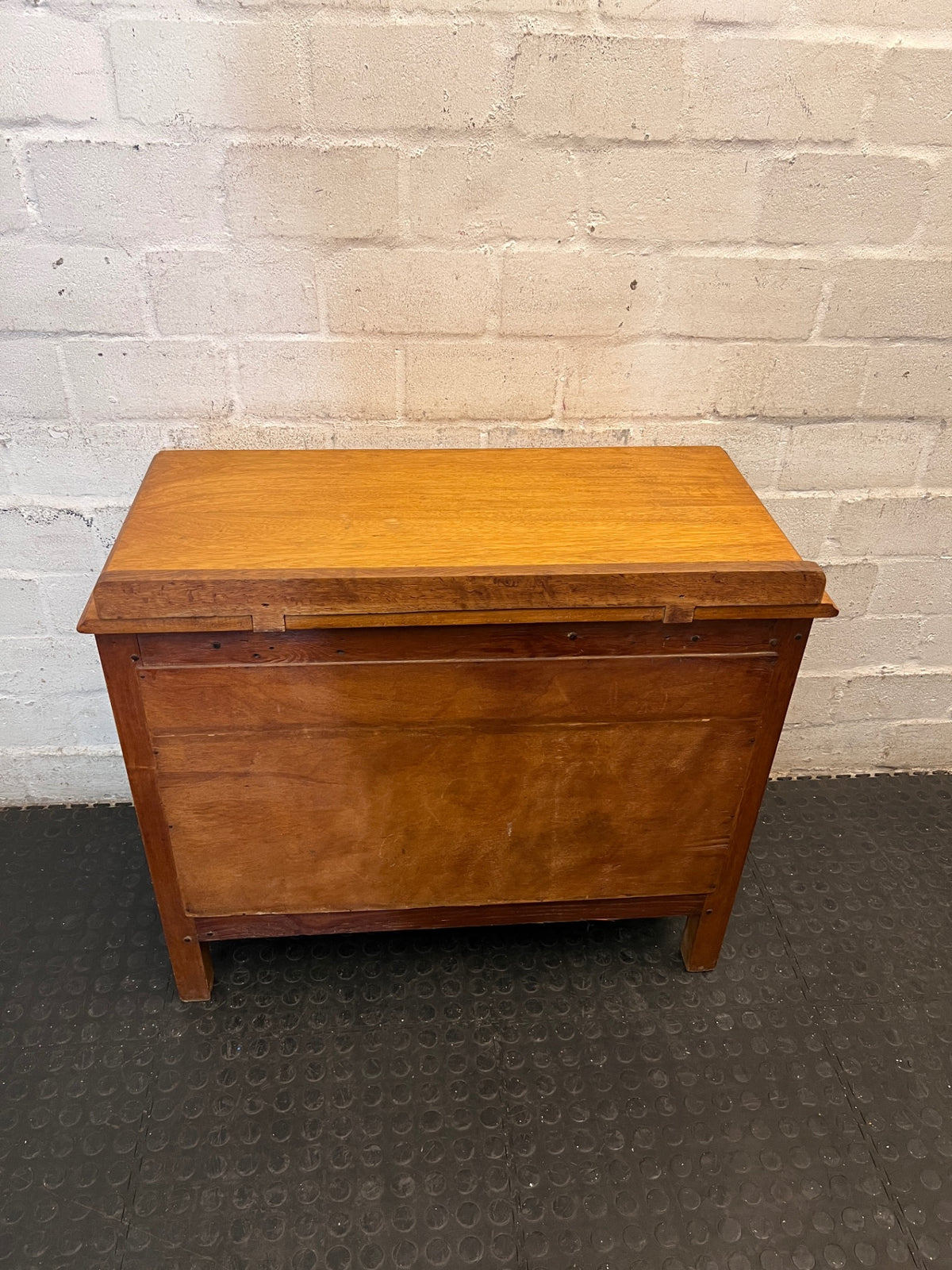 Classic Oak Chest of 3 Drawers with Metal Handles — Fair Used Condition – back view