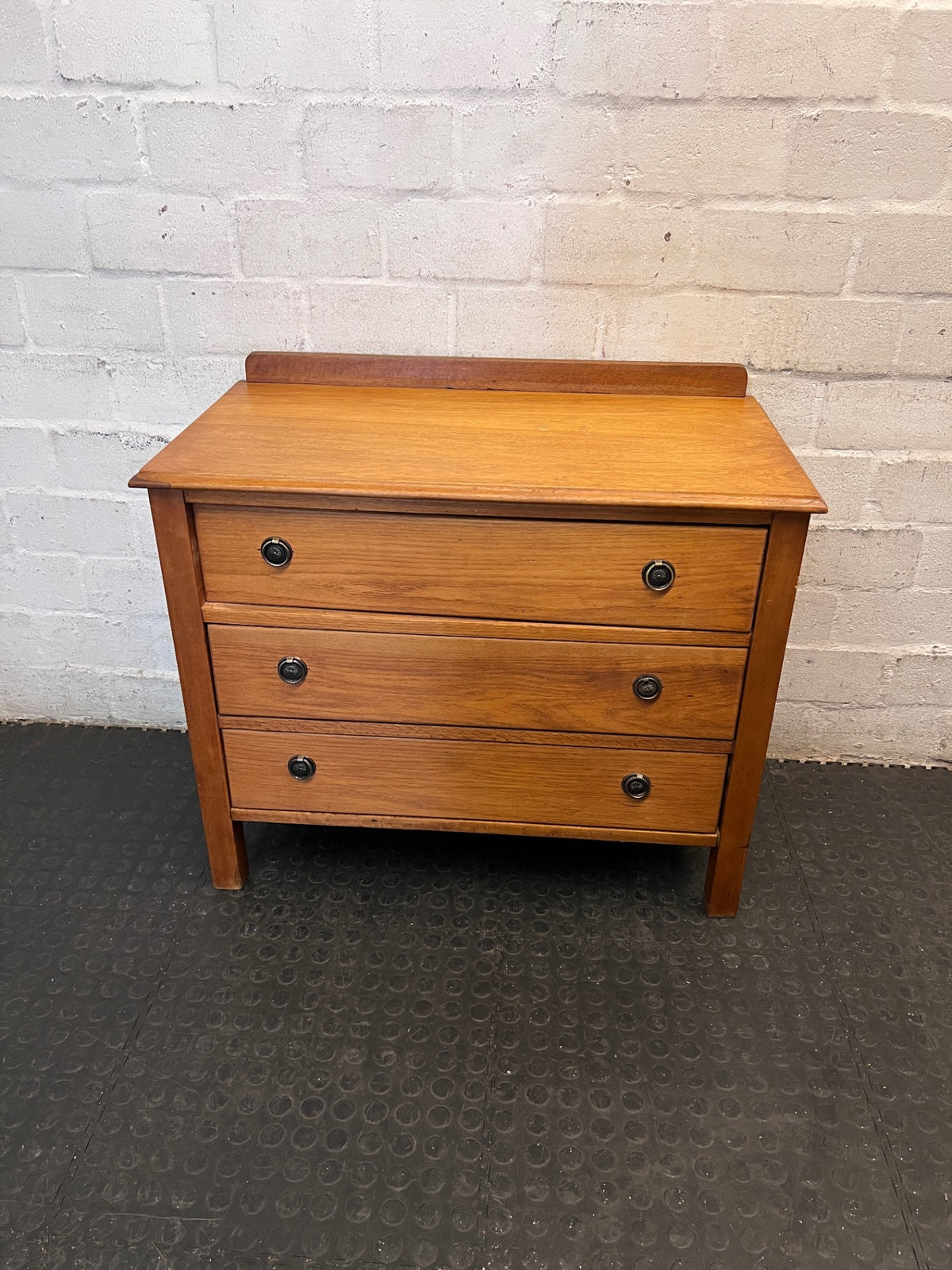 Classic Oak Chest of 3 Drawers with Metal Handles — Fair Used Condition – main front view