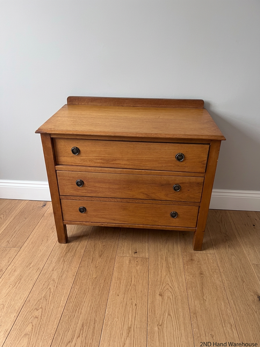 Classic Oak Chest of 3 Drawers with Metal Handles — Fair Used Condition