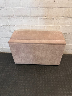 Beige Upholstered Storage Blanket Box — Fair Condition With Visible Wear – main front view