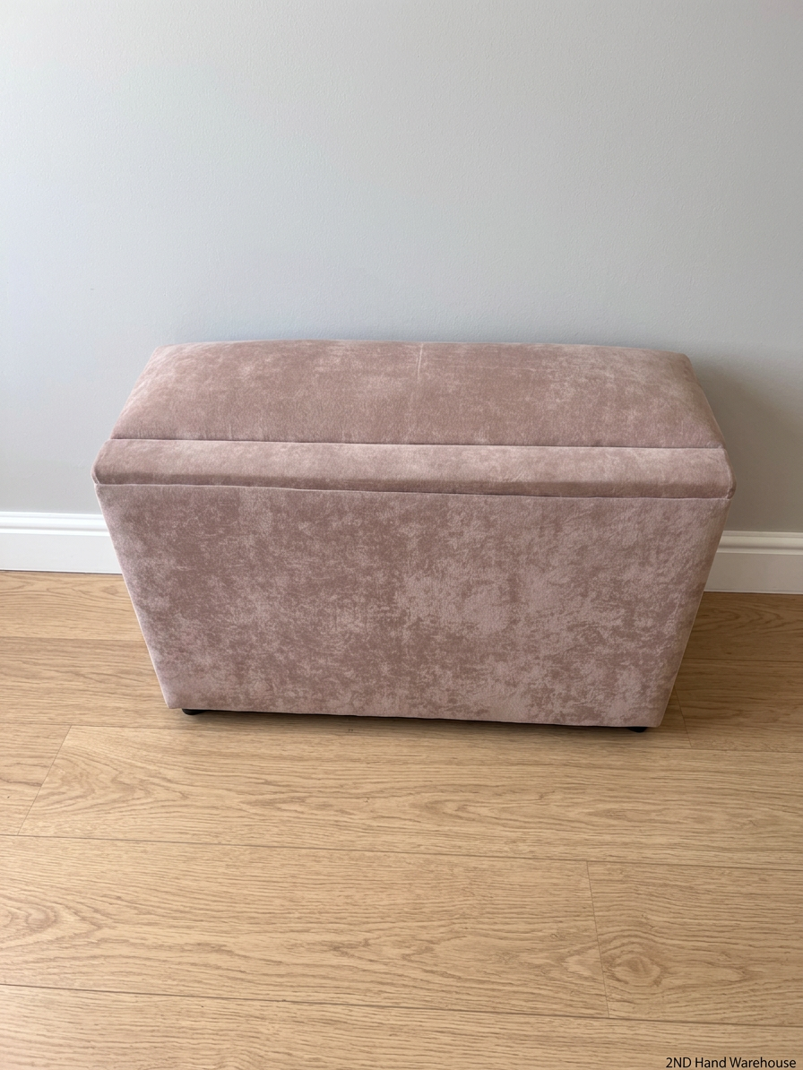 Beige Upholstered Storage Blanket Box — Fair Condition With Visible Wear – styled product image
