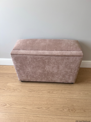 Beige Upholstered Storage Blanket Box — Fair Condition With Visible Wear – styled product image