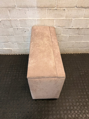 Beige Upholstered Storage Blanket Box — Fair Condition With Visible Wear – top view