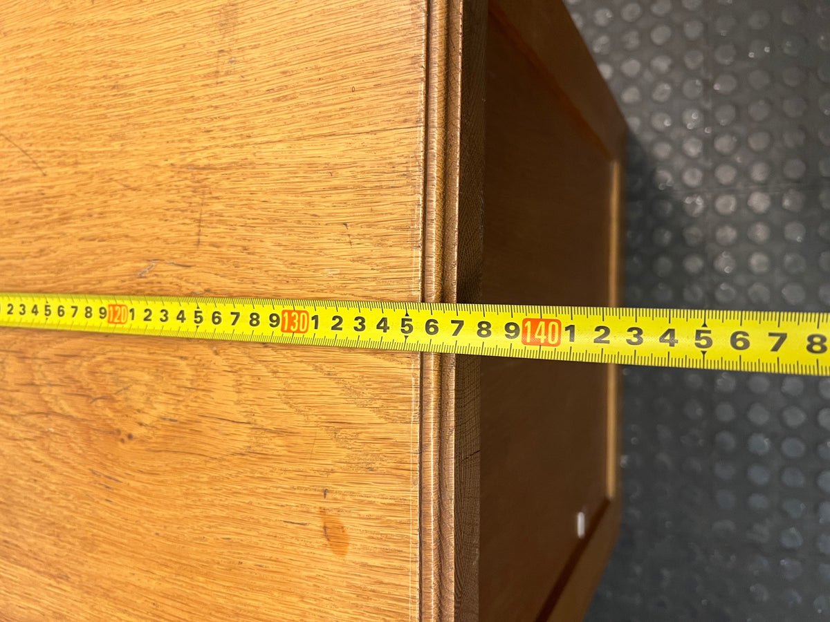 Classic Oak Pedestal Office Desk with Eight Drawers — Fair Used Condition – width measurement