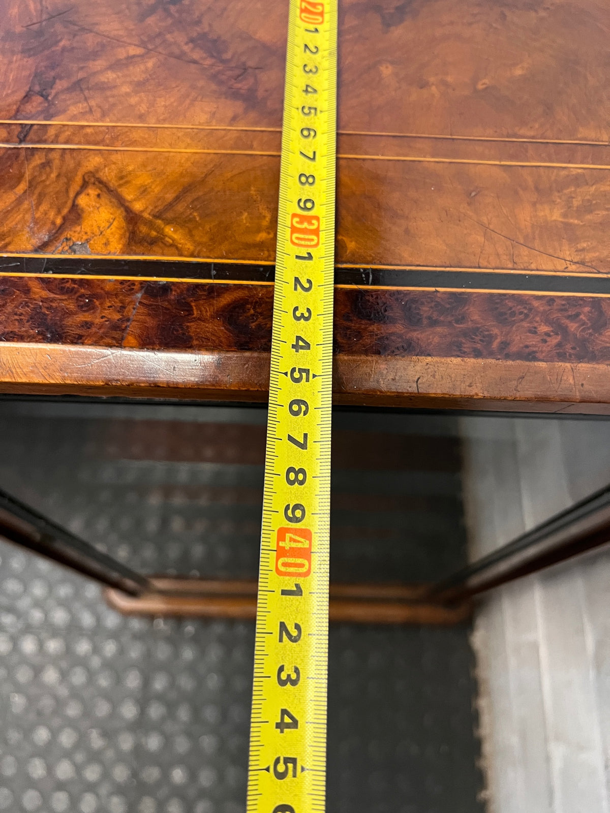 Vintage Style Wooden Glass-Front Display Cabinet — Well Used Condition – depth measurement