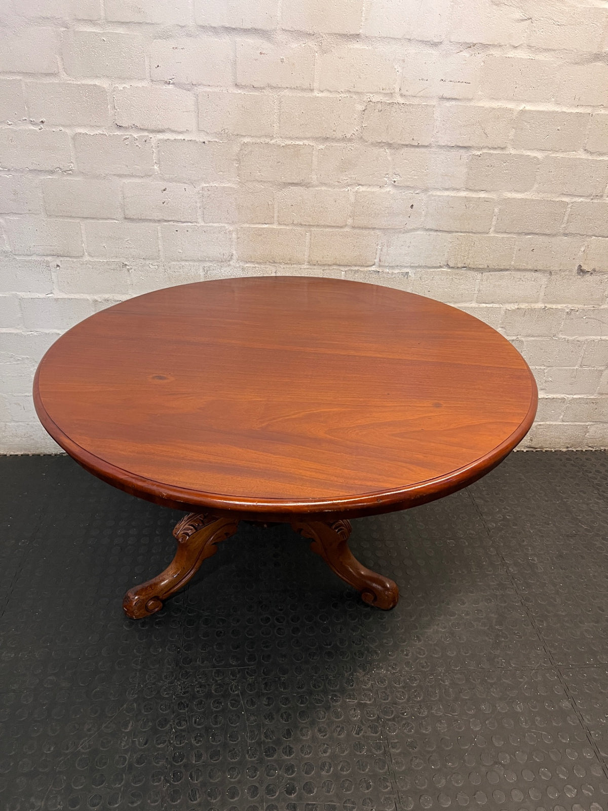 Antique Style Round Wood Pedestal Dining Table — Used; Fair Condition – back view