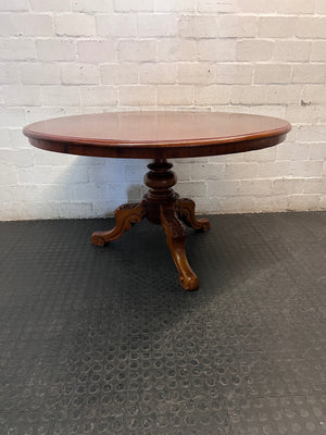 Antique Style Round Wood Pedestal Dining Table — Used; Fair Condition – main front view