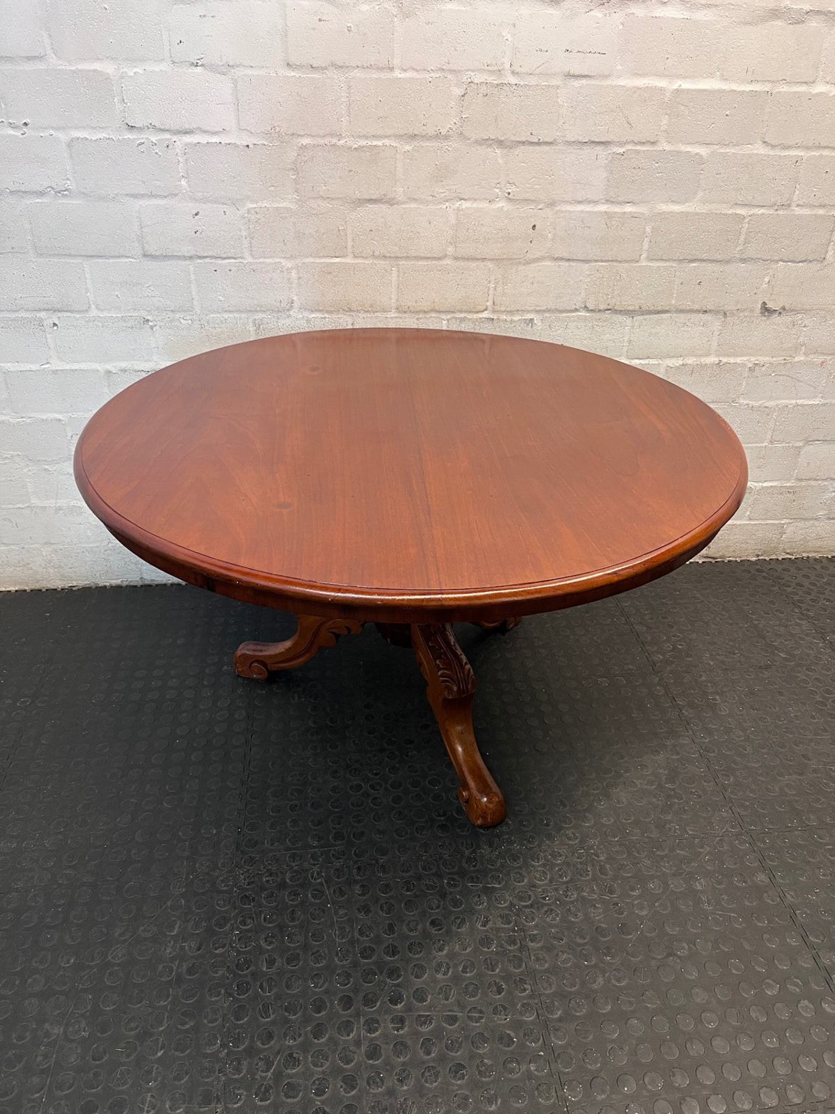 Antique Style Round Wood Pedestal Dining Table — Used; Fair Condition – side view