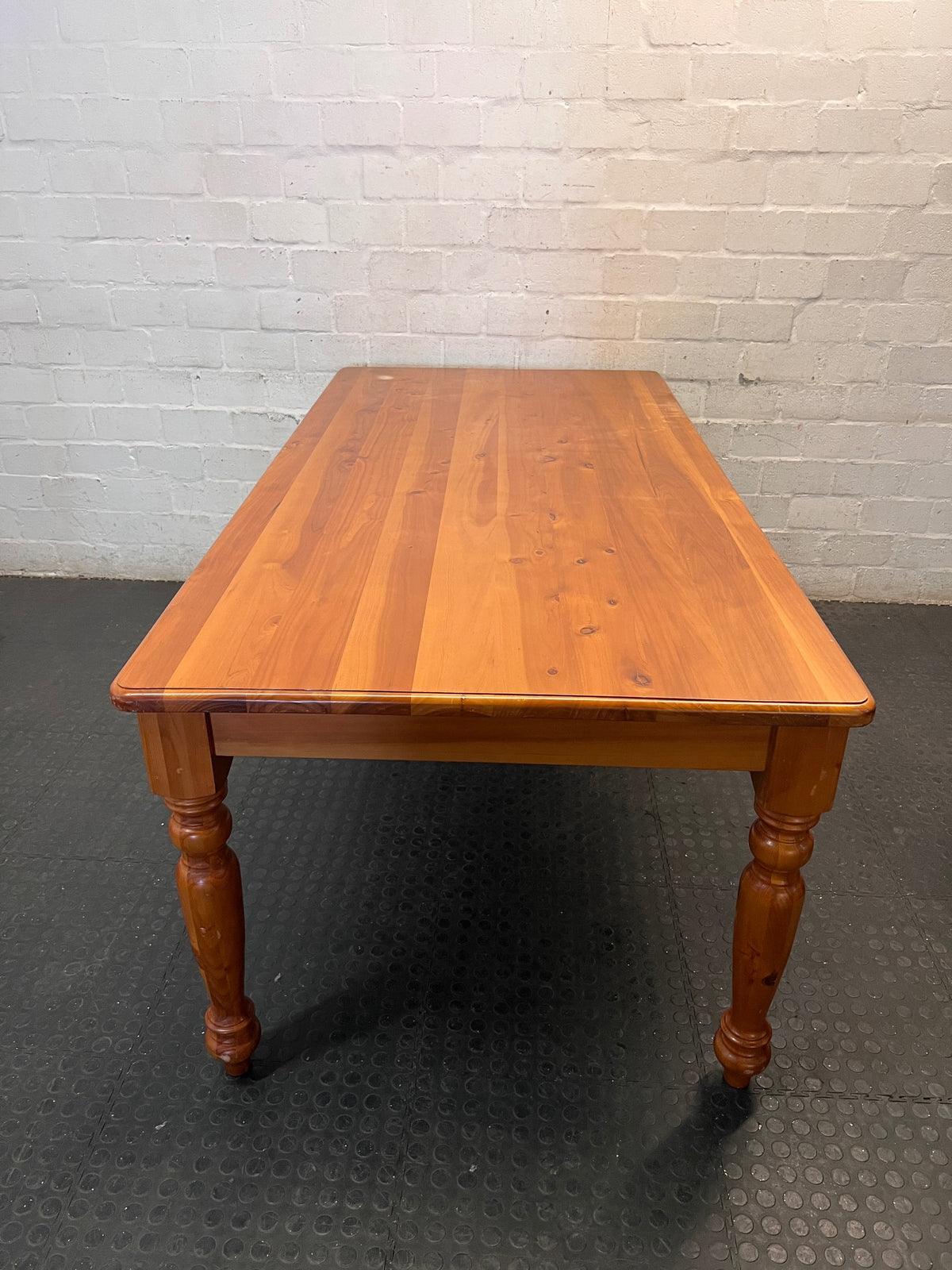 Oregon Pine Dining Table with Turned Legs — Fair Used Condition – back view