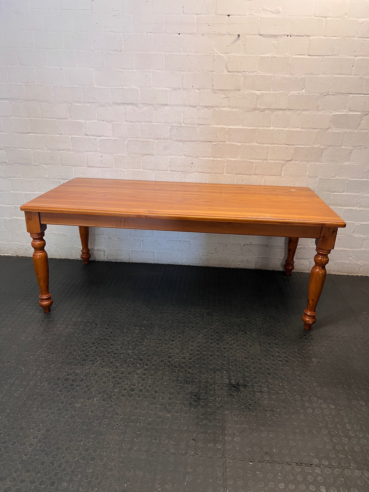 Oregon Pine Dining Table with Turned Legs — Fair Used Condition – main front view