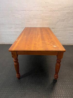 Oregon Pine Dining Table with Turned Legs — Fair Used Condition – side view