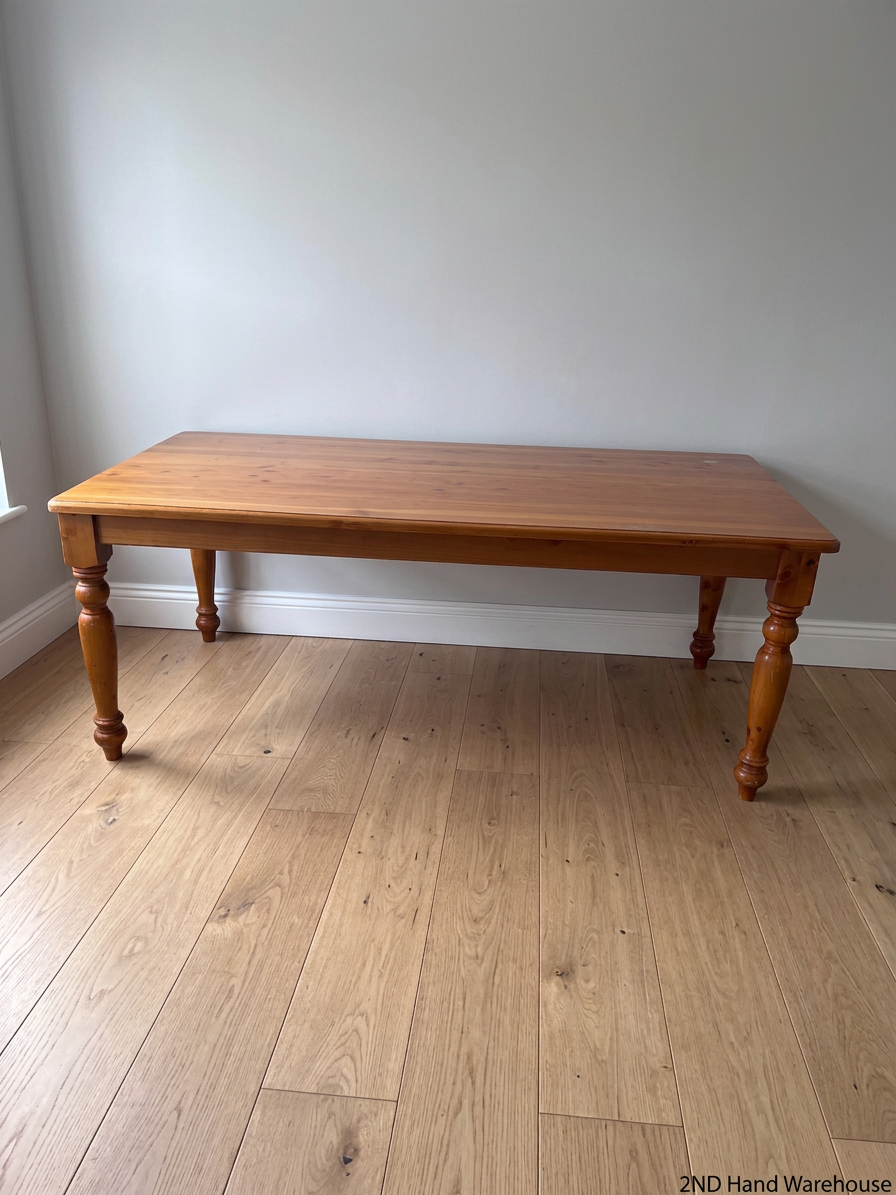 Oregon Pine Dining Table with Turned Legs — Fair Used Condition – styled product image