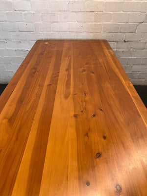 Oregon Pine Dining Table with Turned Legs — Fair Used Condition – top view