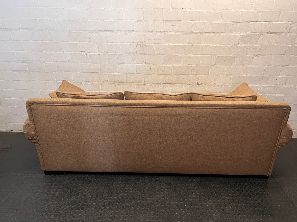 Sevens Brown Upholstered 2 Seater Couch with Scatter Cushions — Fair Used Condition – condition detail