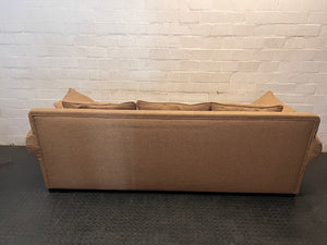 Sevens Brown Upholstered 2 Seater Couch with Scatter Cushions — Fair Used Condition – condition detail