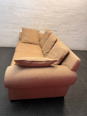 Sevens Brown Upholstered 2 Seater Couch with Scatter Cushions — Fair Used Condition – side view