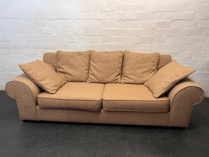 Sevens Brown Upholstered 2 Seater Couch with Scatter Cushions — Fair Used Condition – top view