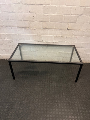 Rectangular Glass Top Coffee Table with Black Metal Frame – top view