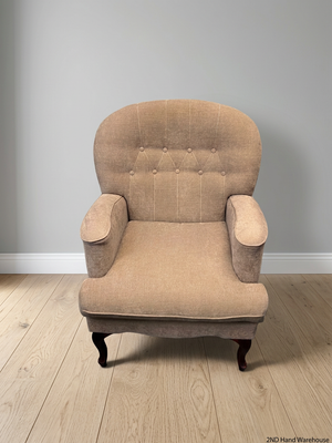 Grey Upholstered Button-Back Accent Chair — Clean and Well Maintained – styled product image