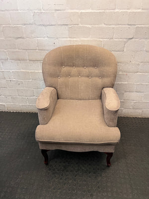 Grey Upholstered Button-Back Accent Chair — Clean and Well Maintained – top view