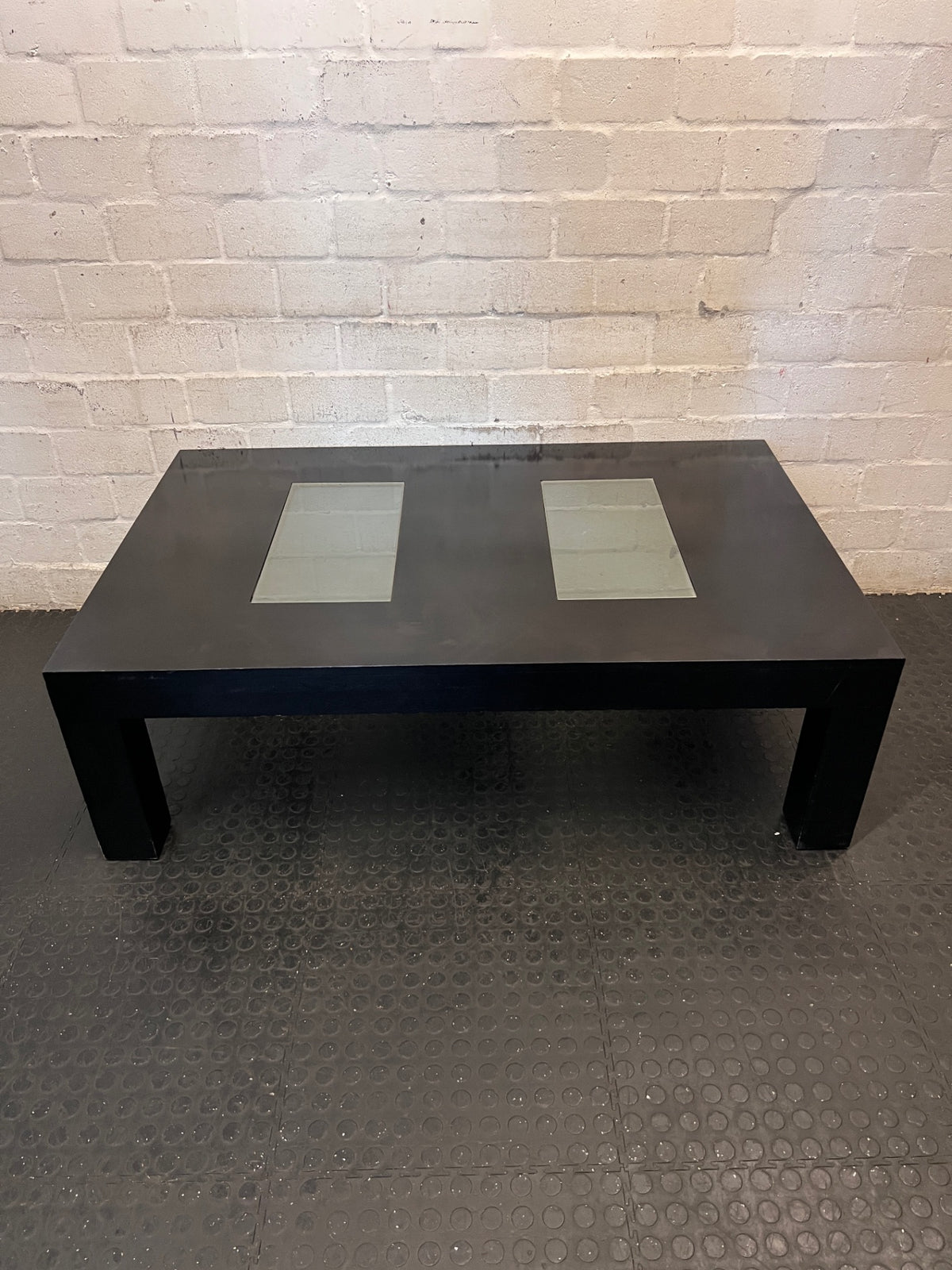 Black Coffee Table with Frosted Glass Inlays – main front view