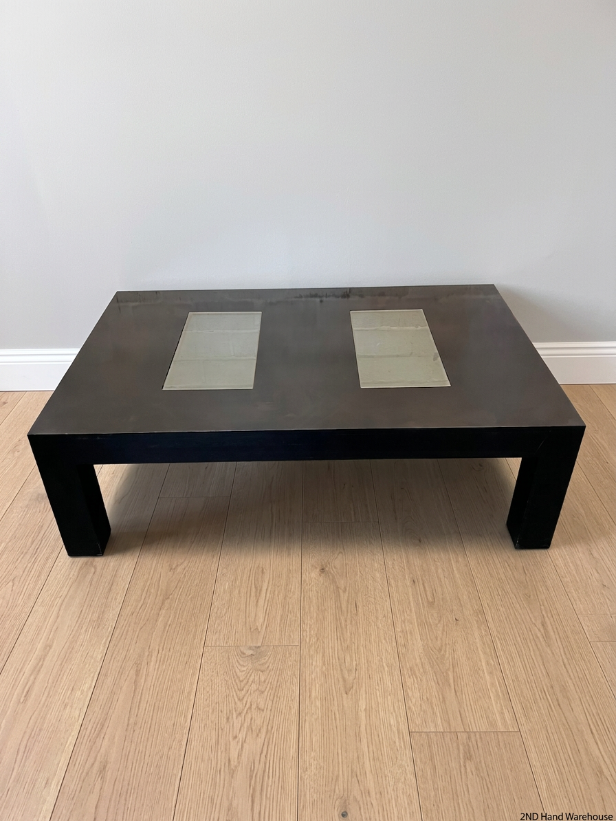 Black Coffee Table with Frosted Glass Inlays – styled product image
