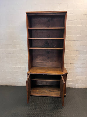 Vintage Brown Wood Wall Unit with Carved Cabinet Doors — Good Working Order – side view
