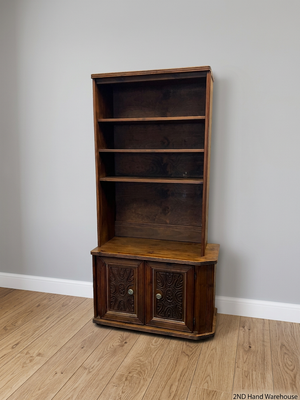 Vintage Brown Wood Wall Unit with Carved Cabinet Doors — Good Working Order – styled product image