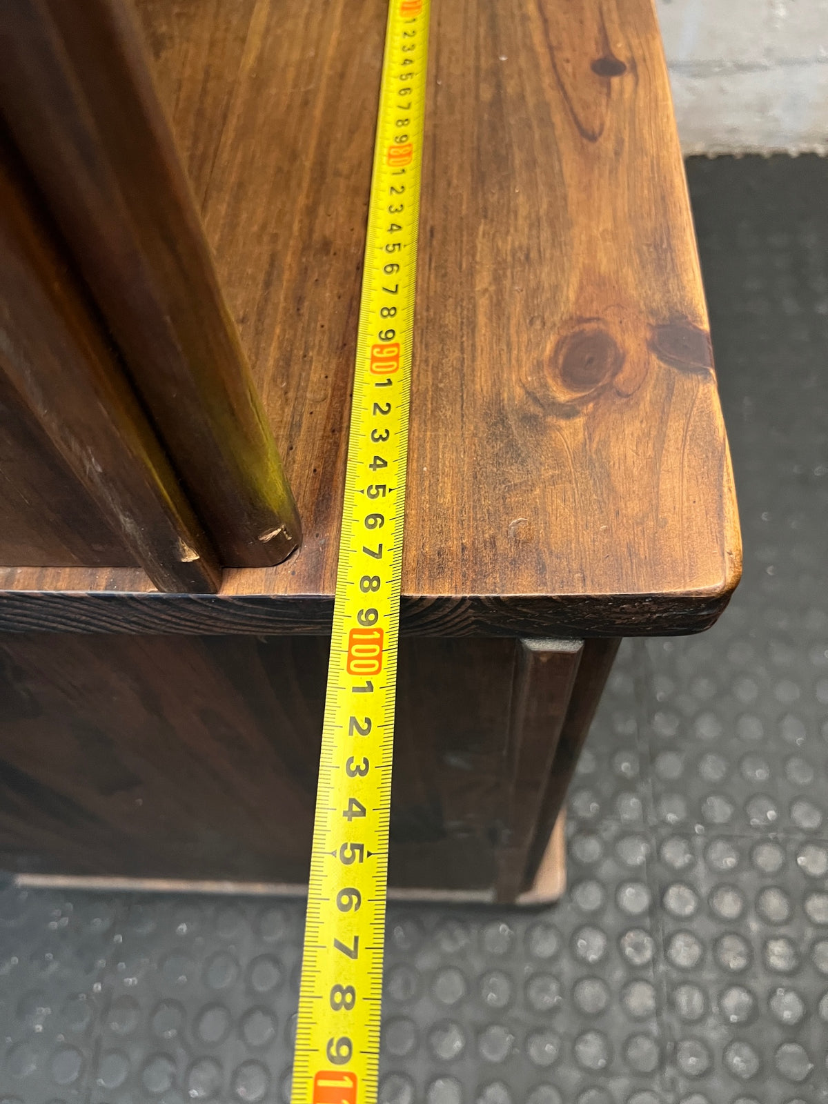 Vintage Brown Wood Wall Unit with Carved Cabinet Doors — Good Working Order – width measurement