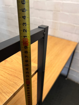 Oak Finish Office Desk with Integrated Shelving — Good Working Order – height measurement