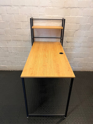 Oak Finish Office Desk with Integrated Shelving — Good Working Order – side view