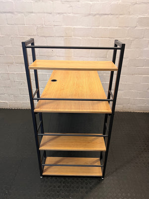 Oak Finish Office Desk with Integrated Shelving — Good Working Order – top view