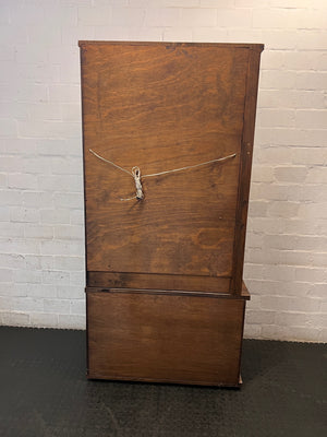 Vintage Wood Display Cabinet with Glass Doors & Carved Detail – back view