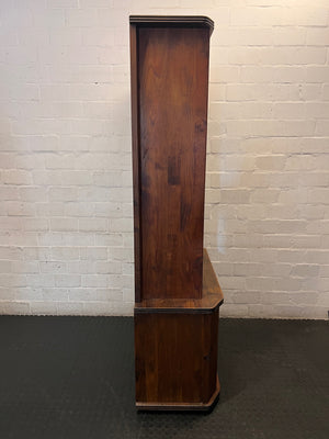 Vintage Wood Display Cabinet with Glass Doors & Carved Detail – condition detail