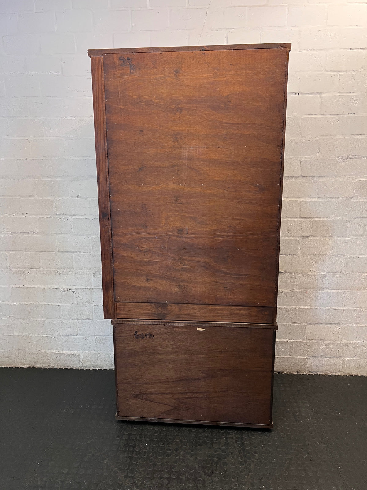 Carved Wood Wall Unit with Tribal-Style Panels – back view