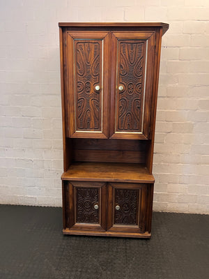 Carved Wood Wall Unit with Tribal-Style Panels – main front view