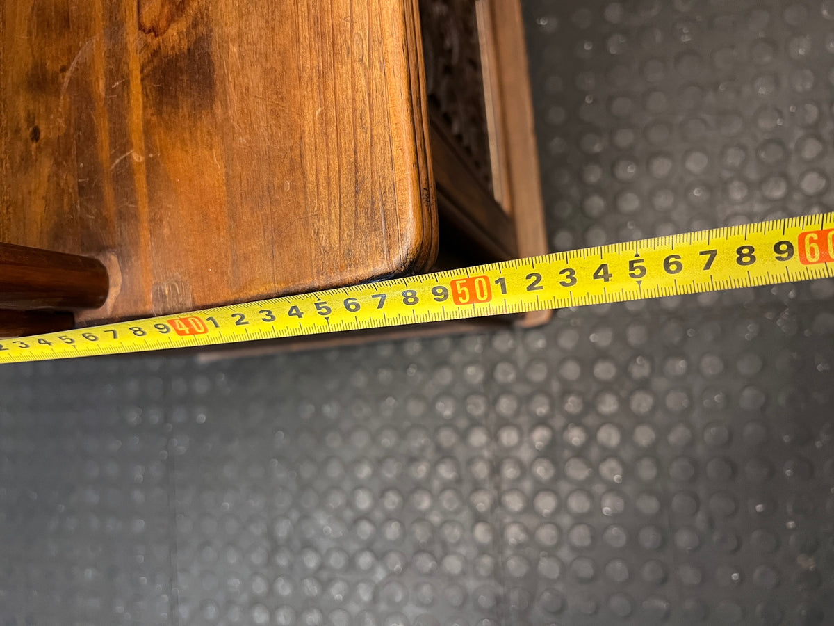 Carved Wood Wall Unit with Tribal-Style Panels – width measurement