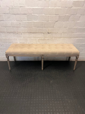 Tufted Upholstered Bench with Carved Wooden Legs – condition detail