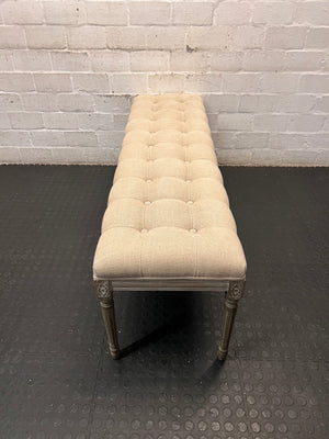 Tufted Upholstered Bench with Carved Wooden Legs – side view