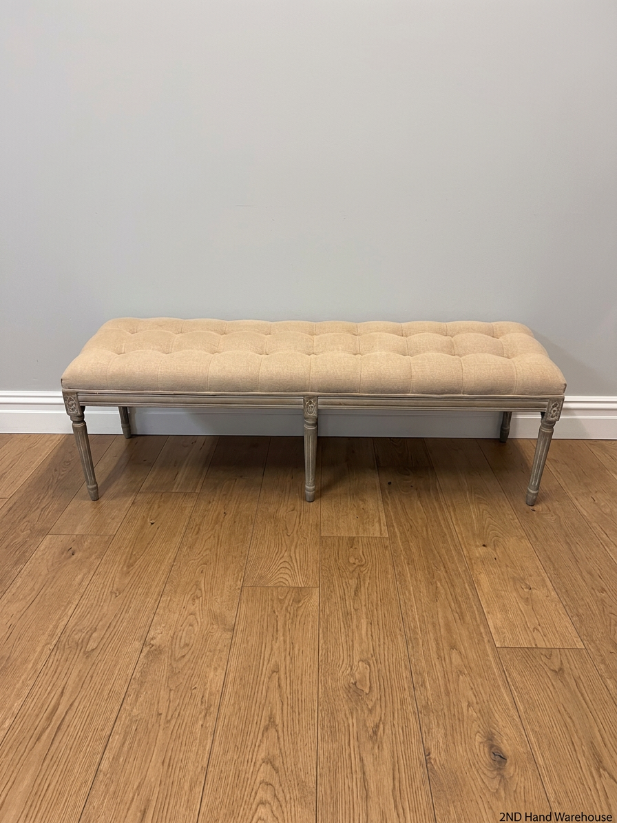 Tufted Upholstered Bench with Carved Wooden Legs – styled product image