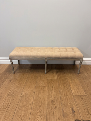 Tufted Upholstered Bench with Carved Wooden Legs – styled product image