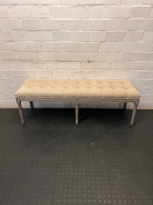 Tufted Upholstered Bench with Carved Wooden Legs – top view