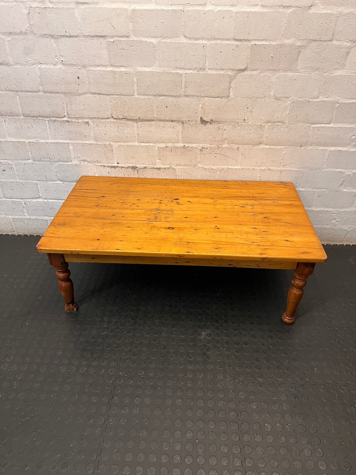 Rectangular Timber Coffee Table with Turned Legs – top view