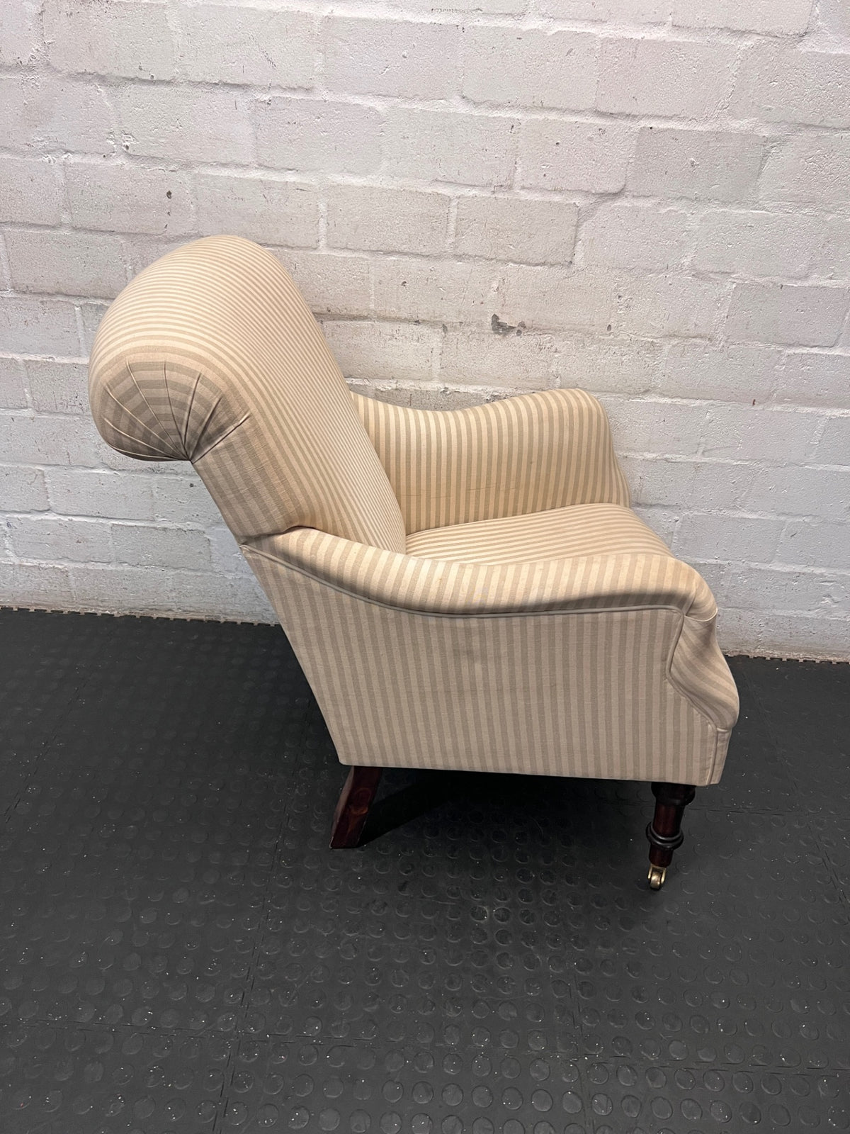 Striped Upholstered Armchair with Castor Feet – back view