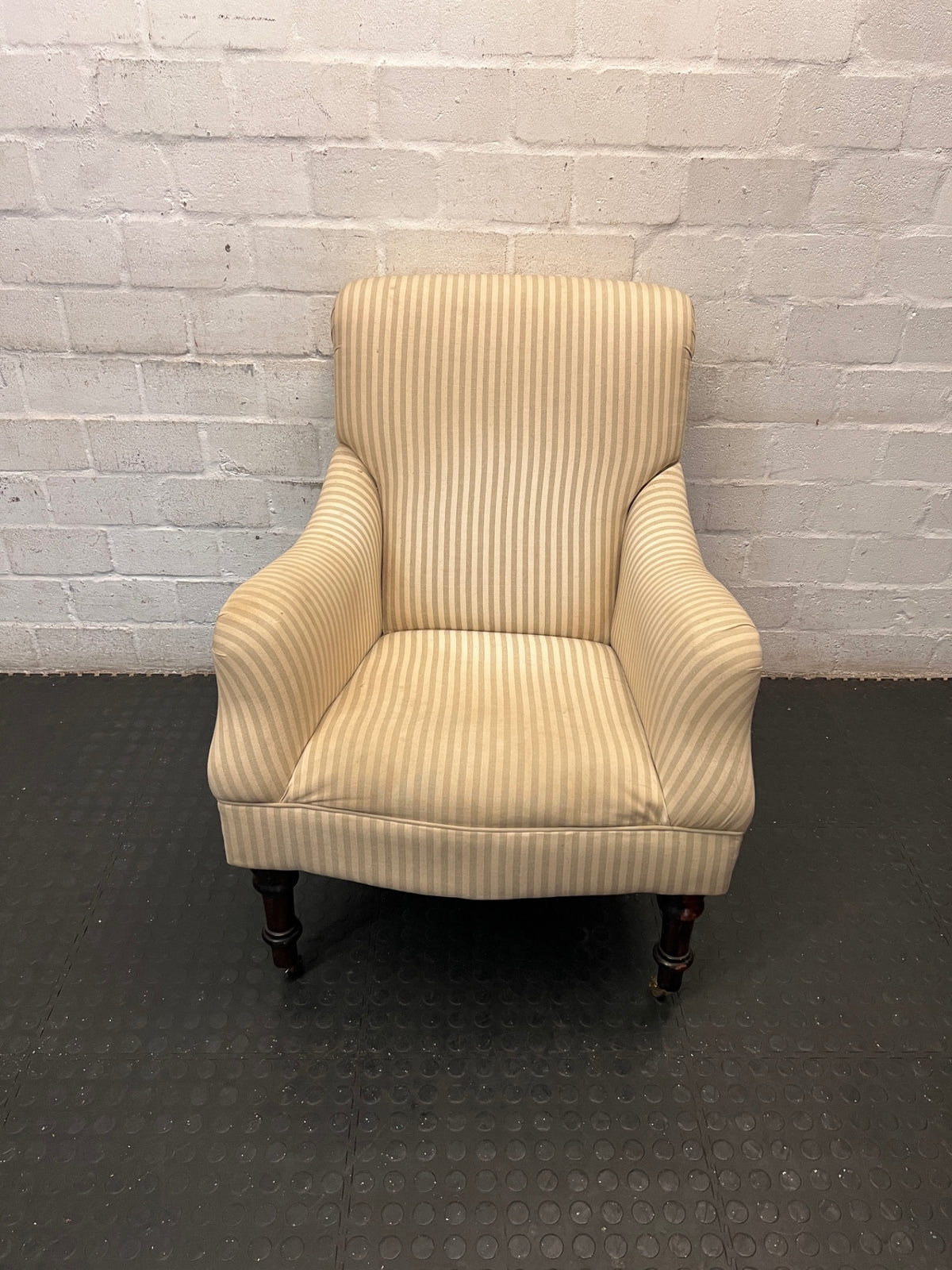 Striped Upholstered Armchair with Castor Feet – main front view