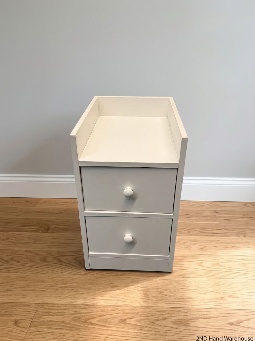 White Two-Drawer Bedside Table with Raised Top – styled product image