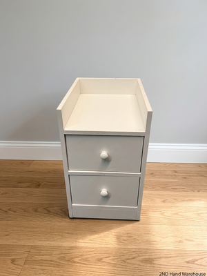 White Two-Drawer Bedside Table with Raised Top – styled product image